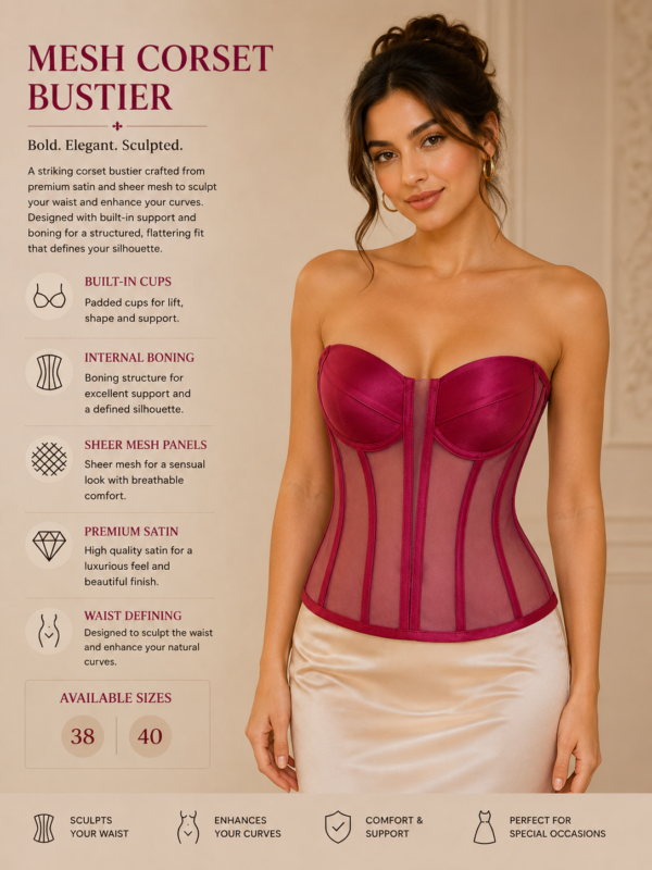 03E4C8B1-DA7D-4B7B-932E-B8874ED506C9 Fuchsia Satin & Mesh Corset Bustier