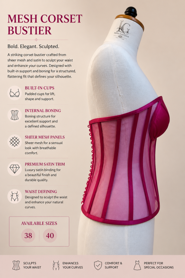 5CB3FA69-DA47-4771-B038-2A55DC818D5E Fuchsia Satin & Mesh Corset Bustier