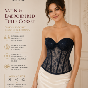 Satin & Embroidered Tulle Corset dark blue